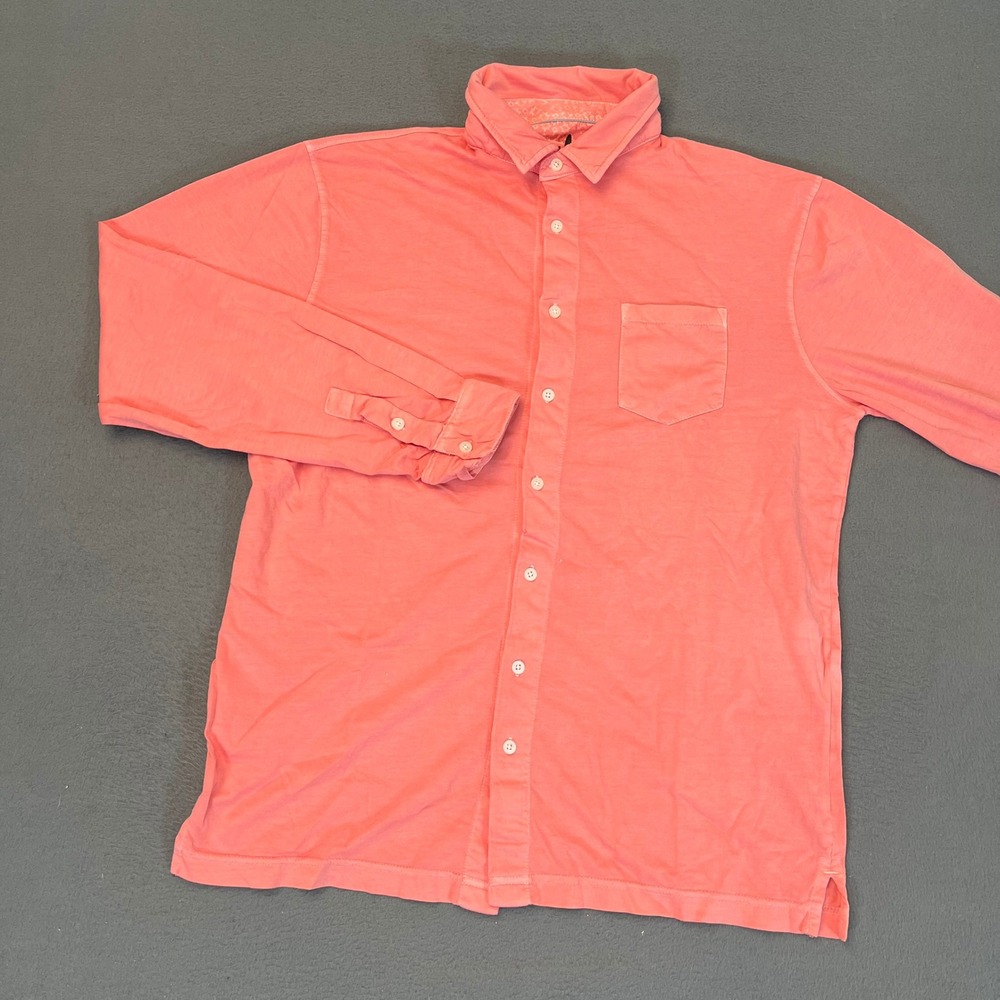 Johnnie-O Mens Large Coral Pink Long Sleeve Cotton Button Down Shirt Jersey Knit